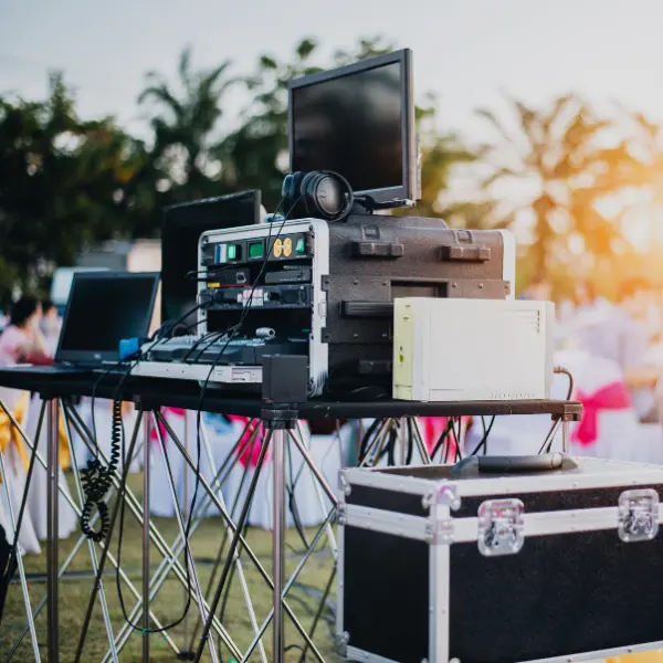 Outdoor wedding DJ setup